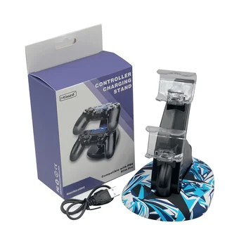 Denetleyici şarj standı İstasyonu şarj doku LED Çift Denetleyici Gamepad Sony Playstation 4 / PS4 / İnce / Pro-Mavi Siyah